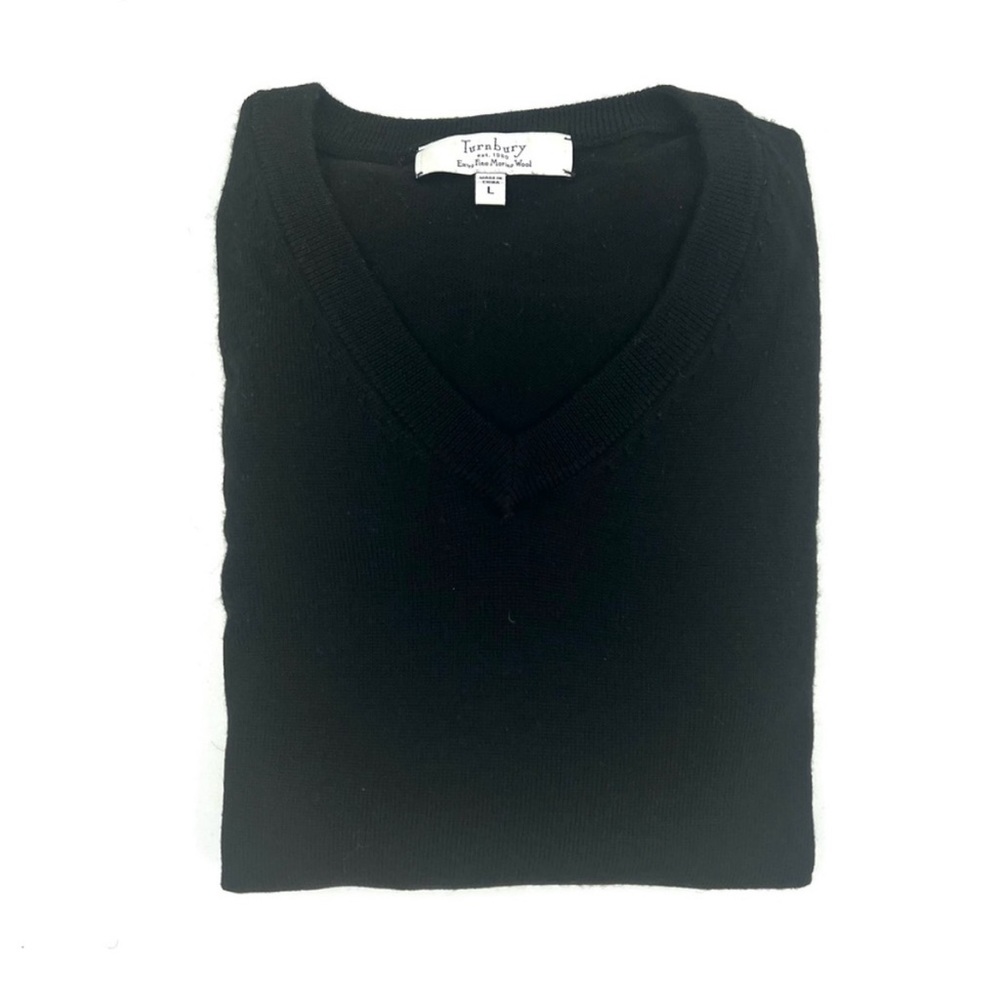 Turnbury wool sweater, black, size Large, 100% Merino wool
